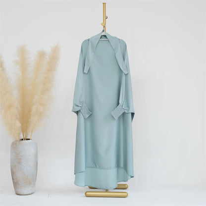 Muslim Women Kids Girls Hijab Dress Eid Overhead Hooded Abaya Mom & Daughter Abayas Khimar Islamic Prayer Garment Dresses Robe