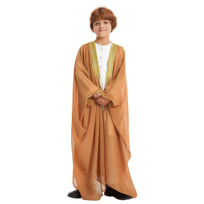 Eid Muslim Men Boy Kids Jubba Thobe Kimono Abaya Dress Islamic Ramadan Robe Saudi Arabic Musulman Caftan Dubai Djellaba Kebaya