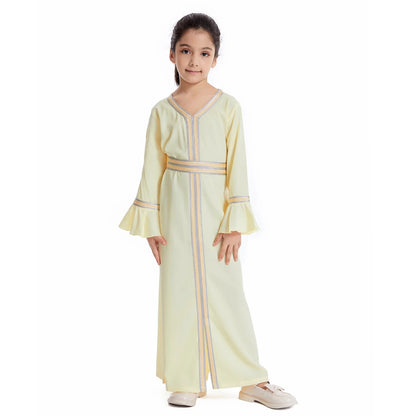 Kids Muslim Girls Abaya Prayer Long Maxi Dress Turkey Kaftan Arab Robe Dubai Islam Morocco Eid Party Ramadan Holiday Gown Caftan