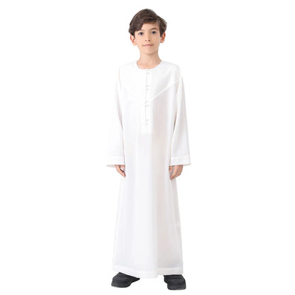 Muslim Saudi Kids Boys Dishdasha Long Sleeve Robe Thobe Dubai Islamic Abaya Middle East Arab Clothing Child Dress Kaftan Caftans