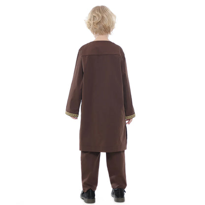 2025 Muslim Kids Jubba Thobe Arab Boy Thobe Children Abaya Ramadan Dress Pant Set 2 Piece Caftan Robe Kaftan Musulman Ensembles