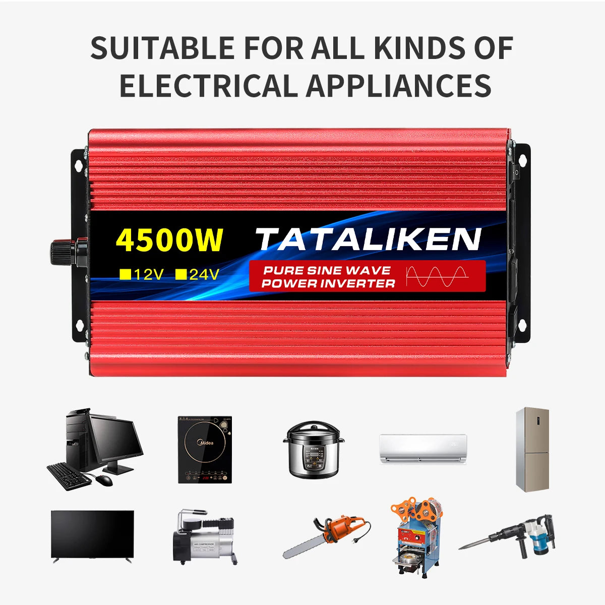 1600w-4500W 12V/24V to AC 110V 60Hz Pure Sine Wave Inverter Car Power Tranfermer  Voltage Portable  Converter with LED Display
