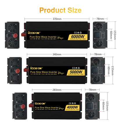 RDDSPON  Pure Sine Wave Inverters 4000W 5000W 6000W  Double EU SocketDC 12V 24V 48V to AC 110V 220V,50Hz,60Hz  Voltage Converter
