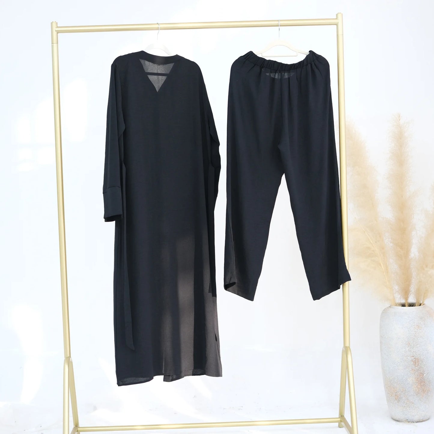 2PCS Muslim Women Button Long Sleeve Tops Dress Pants Set Dubai Abaya Turkey Kaftan Arabic Outfits Eid Ramadan Islam Clothing