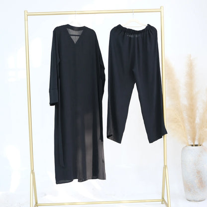 2PCS Muslim Women Button Long Sleeve Tops Dress Pants Set Dubai Abaya Turkey Kaftan Arabic Outfits Eid Ramadan Islam Clothing