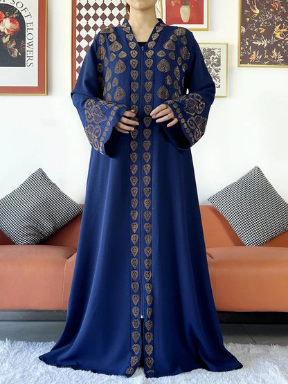 2024 Women Party Dress Chiffon Open Abaya Golden Stones Muslim Women Dress Islamic Clothing Cardigan Abaya Women Muslim Dress
