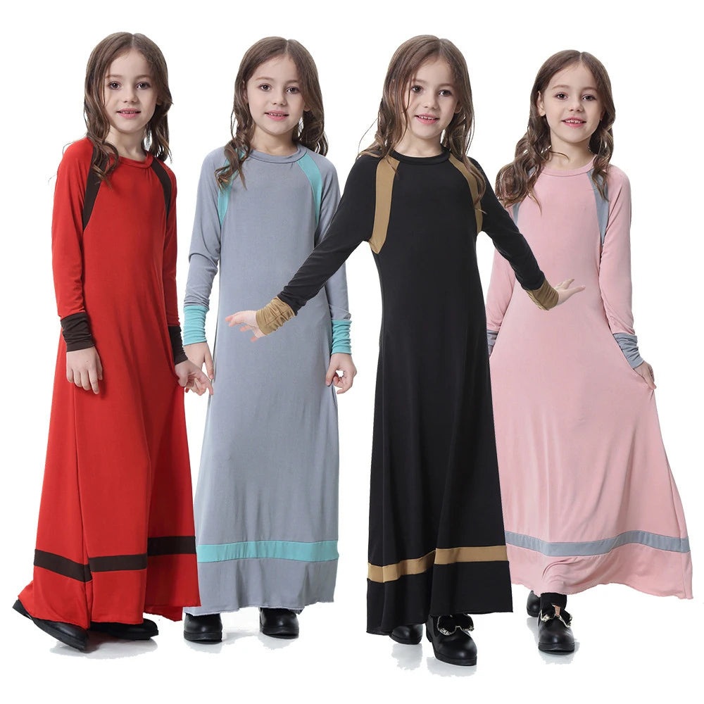 New Middle East Arab Dubai Children Ramadan Kaftan Robe Girls Long Sleeve Dress Kids Muslim Abaya Dress Islamic Party Clothing