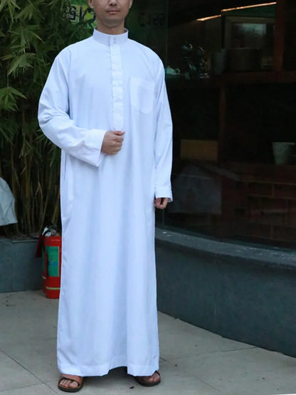 Solid Muslim Fashion Men Robe Kaftan Abaya Pakistan Jubba Men Bonnet Homme Musulman Arabic Islamic Clothing Qamis Homme Musulman