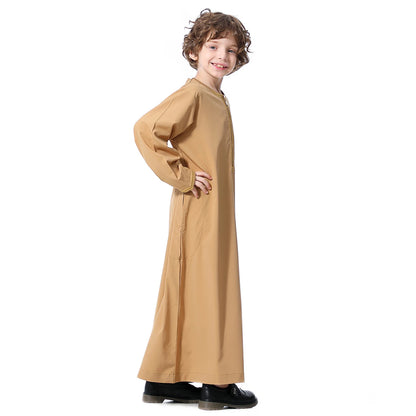 Muslim Saudi Arab Boys Robe Dishdasha Kids Abaya Kaftan Prayer Islam Clothing Long Sleeve Thobe Middle East Teenage Dress Dubai