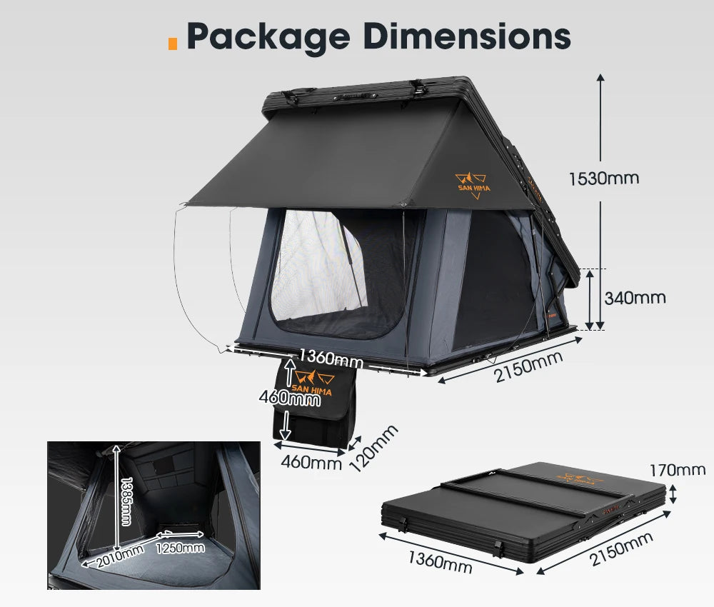 SAN HIMA Quick Set Up Waterproof Car Camping Hardshell Rooftop Tent 2 Person Hard Shell Roof Top Tent for 4WD 4x4 Off-road