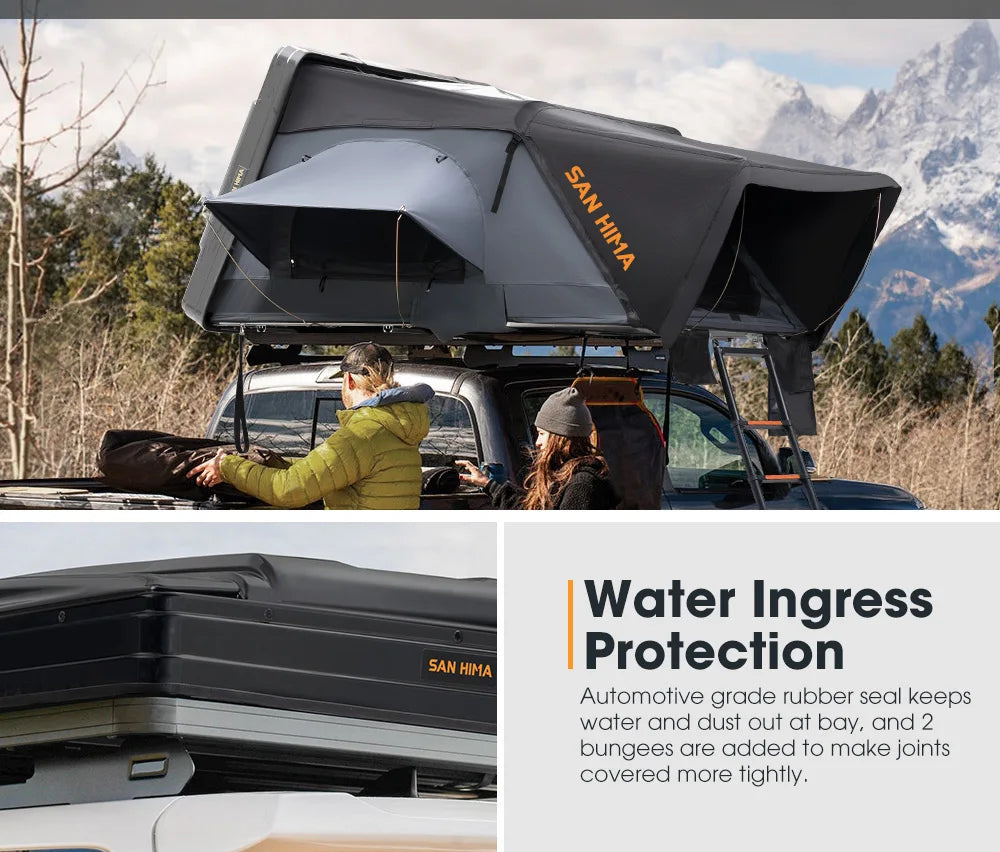 SAN HIMA UV Resistant Waterproof 4 Person Hard Shell Roof Top Tent ABS Clamshell Hardshell Car Rooftop Tent For 4x4 Camping