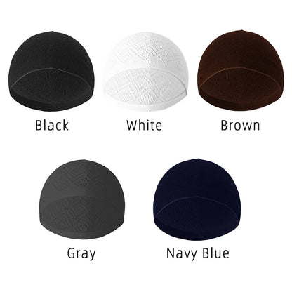 Islamic Clothing Mesh Muslim Hat for Prayer Jewish Winter for Men Hui Worship Kufi Knitted Cap Solid Color Saudi Arabic
