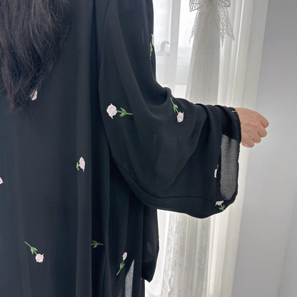 Flower Open Abaya Kimono Embroidery Muslim Abayas for Women Dubai Luxury Turkey Kaftan Hijab Robe Ramadan Eid Islamic Clothing