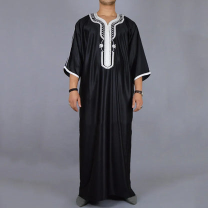 New 2025 Men Arab Muslim Fashion Islamic Clothing Men Embroidered Jubba Thobes Homme Moroccan Kaftan Eid Prayer Long Robe Dress