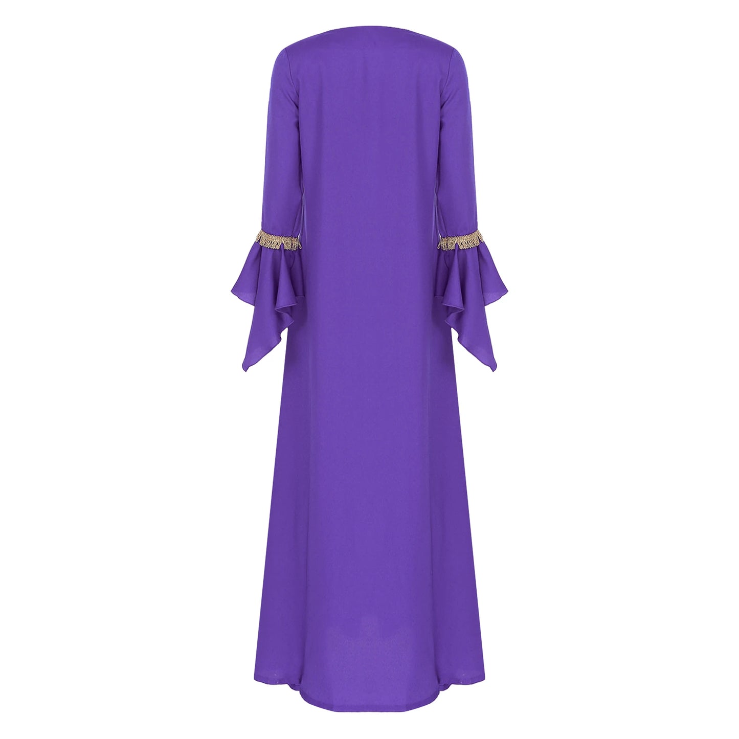 Elegant Womens Muslim Abaya Floor Length Robe V Neck Flared Sleeve Dress Halloween Witch Masquerade Gown Role Play Theme Party