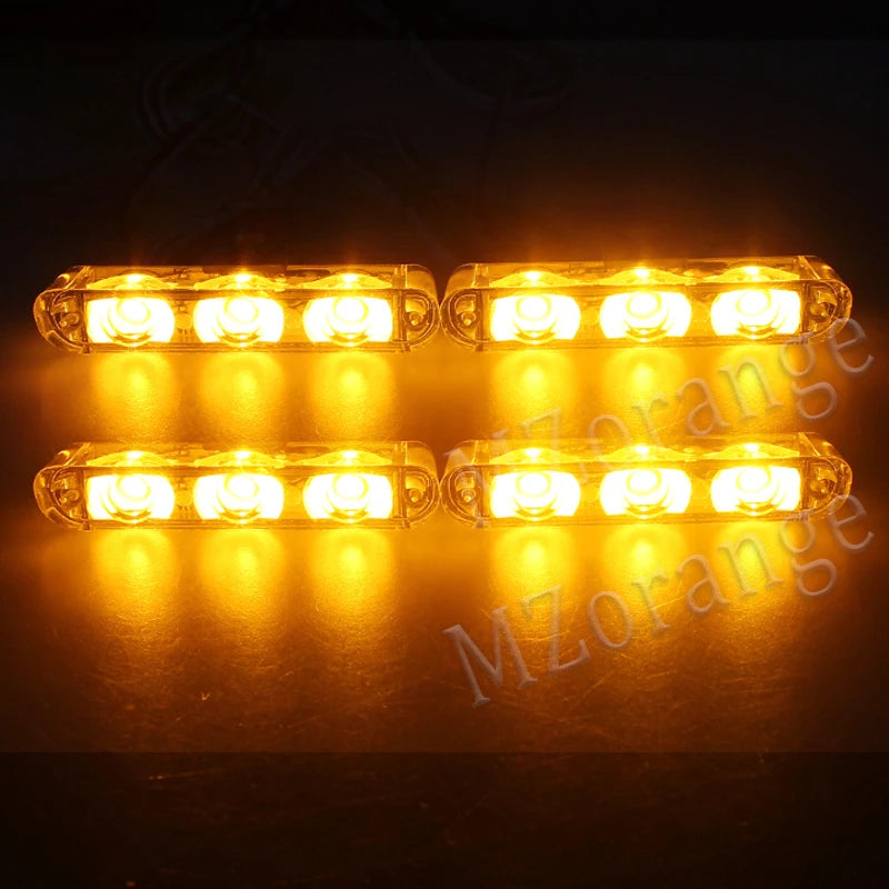 4*3 LED Police Lights for Car Led Flasher Fso Cigaretteer Grill Warning Lamp 12V Motorcycles Strobe Lights Flashlight