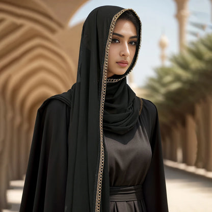 New Muslim Bubble Chiffon Hijab Shawls With Chain Luxury Diamond Jewelry HeadWrap Islamic Ramadan Hijabs Scarves Lady Headscarf