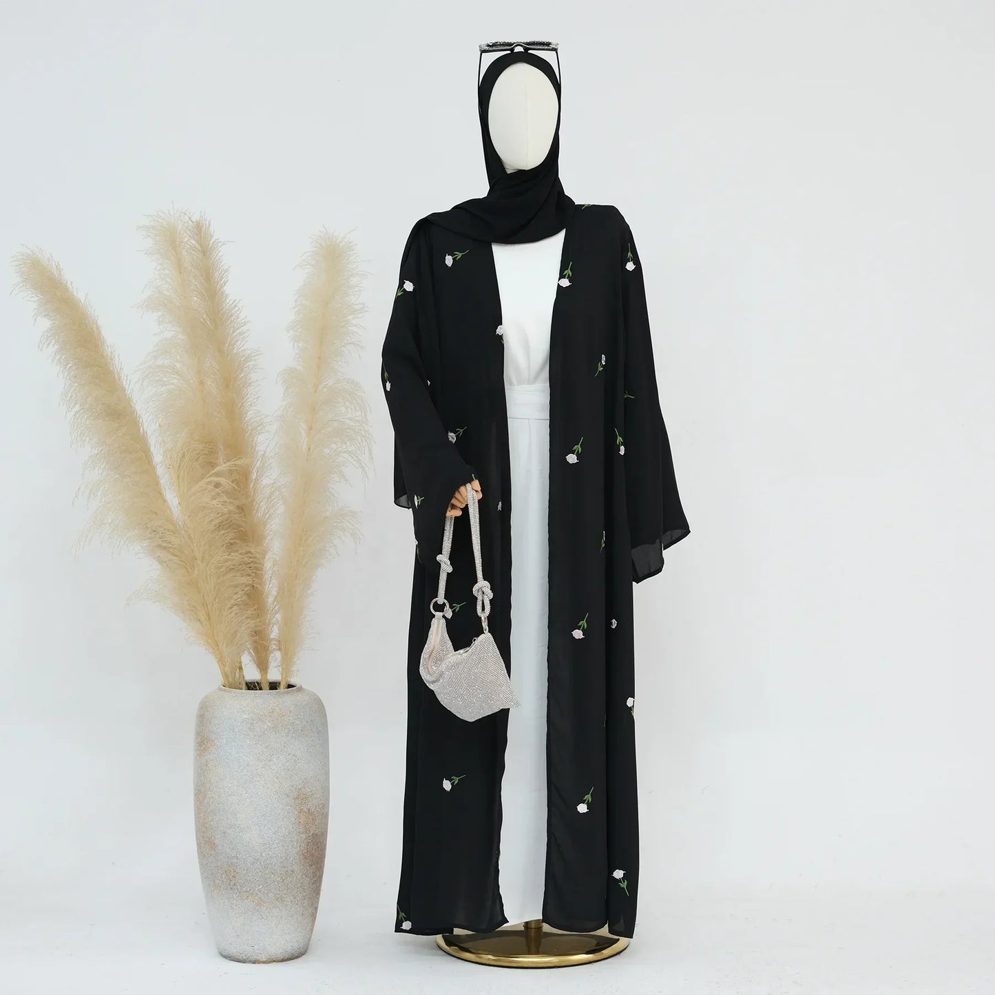 Flower Open Abaya Kimono Embroidery Muslim Abayas for Women Dubai Luxury Turkey Kaftan Hijab Robe Ramadan Eid Islamic Clothing