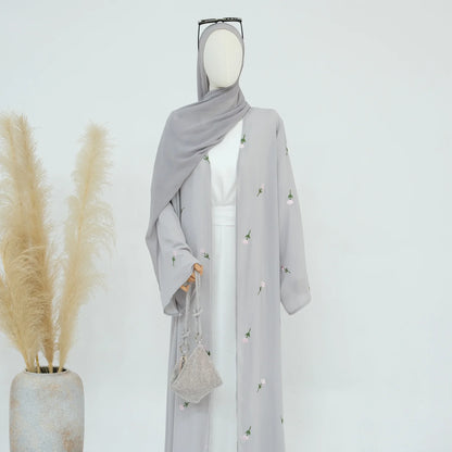 Flower Open Abaya Kimono Embroidery Muslim Abayas for Women Dubai Luxury Turkey Kaftan Hijab Robe Ramadan Eid Islamic Clothing