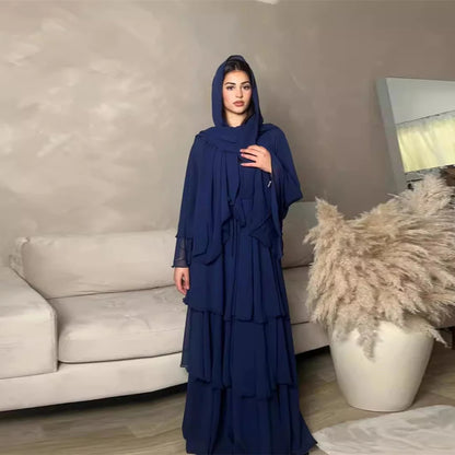 Summer Modest Kaftan Hijab Dresses For Women Kids Open Chiffon Khimar Kimono Abaya Dubai Luxury Muslim Sets Islam Kebaya Damen