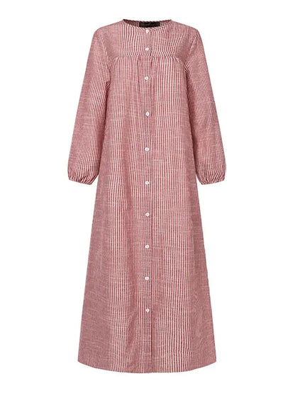 ZANZEA Autumn Sundress Women Vintage Long Sleeve Islamic Clothing Dubai Vestido Fashion Striped Muslim Abaya Dress Robe Femme