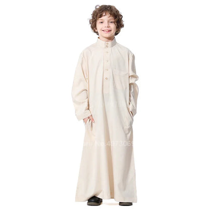 Muslim Robe Teenager Kids Saudi Arabia Pakistan Boy Thobe Middle East Full Sleeve Jubba Islamic Clothing Men Party Thobe Kaftan