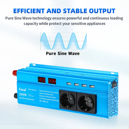 Pure Sine Wave 1000W 1500W 2200W 2600W DC 12V To AC 220V Car Power Inverter Adapter Converter With 3.1A Dual USB EU/Universal