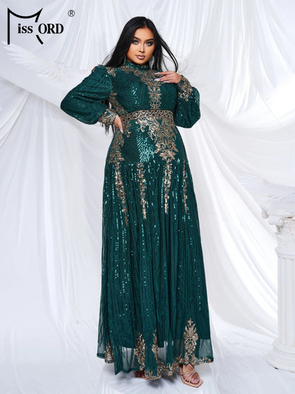 Missord New Blue Plus Size Muslim Round Neck Long Sleeved A Line Gown Evening Women Wedding Birthday Party Large Maxi Dress