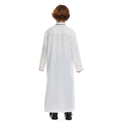 Saudi Dubai Turkey Front Zipper Abayas For Kids Boys Muslim Clothing Children Jubba Thobe Kaftan Full Cover Robe Dress TH882