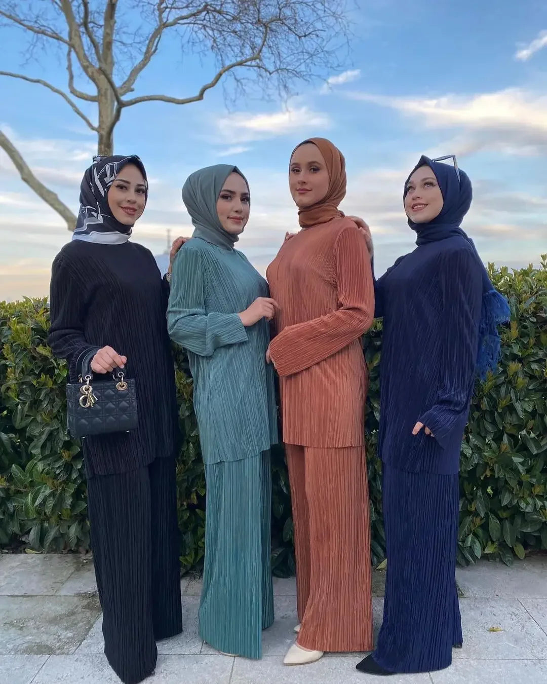 Muslim Sets Women Ramadan Abaya Turkey Dubai Hijab Two Piece Suits Prayer Dress Wide Leg Pants Jilbab Khimar Islamic Clothing