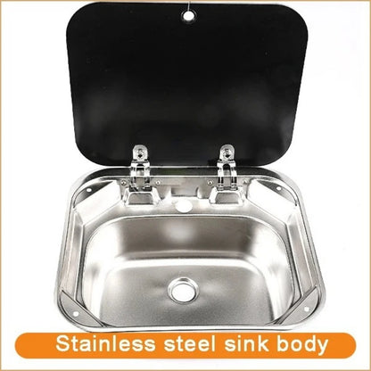 Caravan Camping Stainless Steel Hand Wash Basin Sink with Tempered Glass Lid Camper Accessories RV Stainless Steel Covered Sink