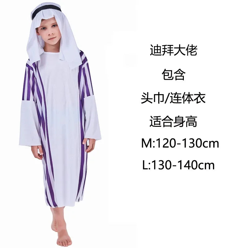 Kids Arab Arabian Costume Middle East Costume Robe Boy Child Prince Clothes Halloween Carnival Cosplay Children Muslim Costumes