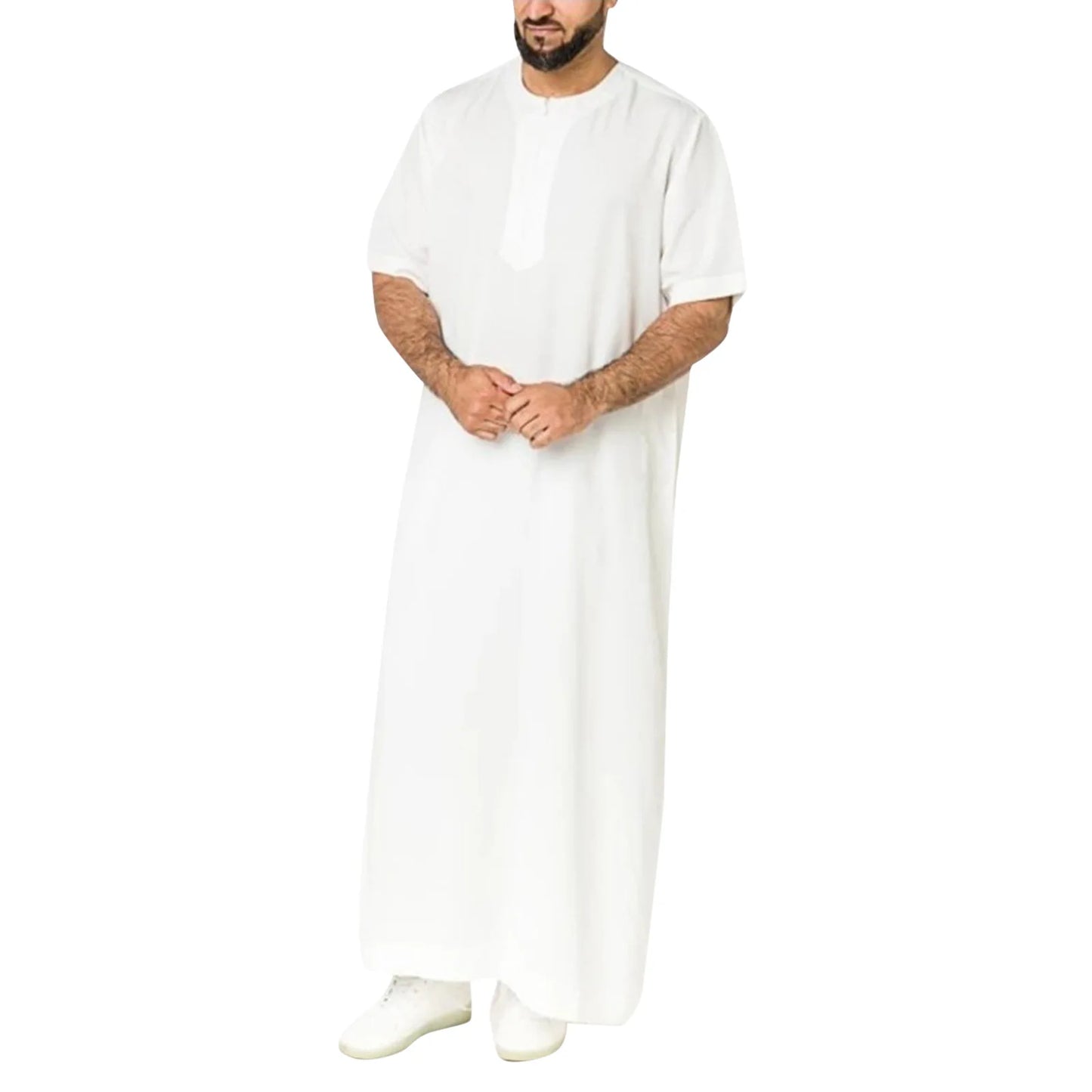 New 2025 Men Islamic Arabic Kaftan Vintage Solid Short Sleeve Loose Retro Robes Abaya Dubai Middle East Muslim Clothing S-5XL
