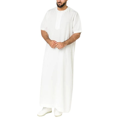 New 2025 Men Islamic Arabic Kaftan Vintage Solid Short Sleeve Loose Retro Robes Abaya Dubai Middle East Muslim Clothing S-5XL