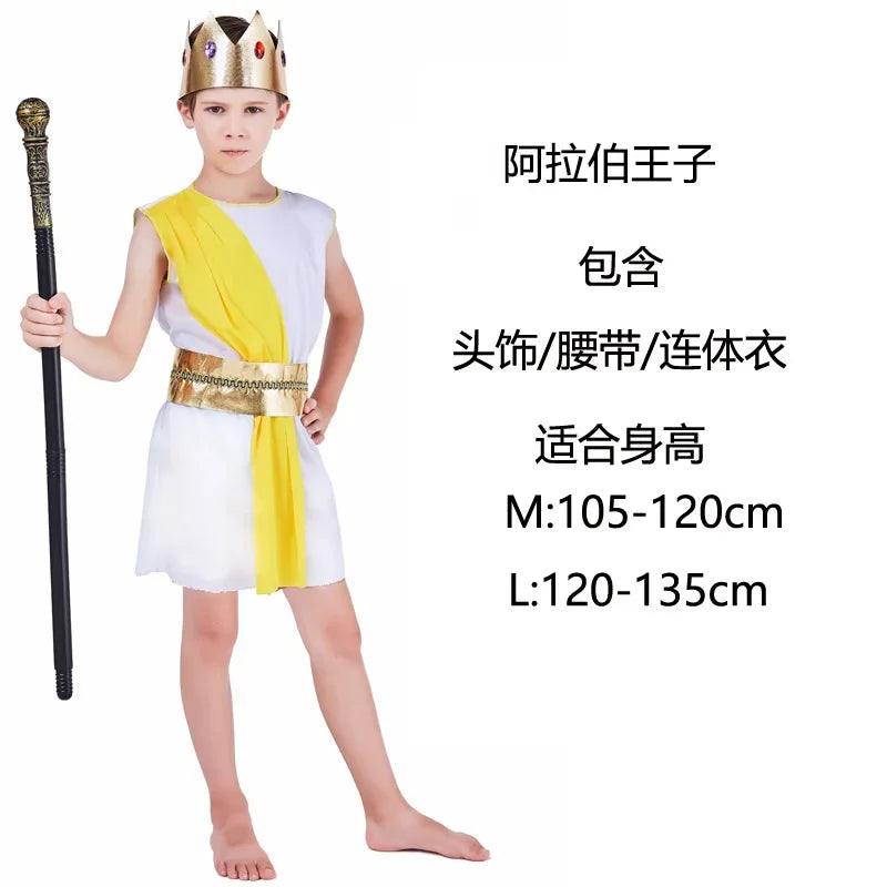 Kids Arab Arabian Costume Middle East Costume Robe Boy Child Prince Clothes Halloween Carnival Cosplay Children Muslim Costumes