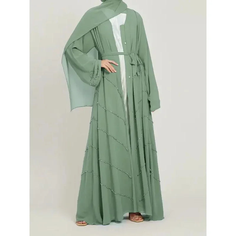 Hand made diamond beading Ramadan Eid Muslim dress long abayas robe fancy maxi French stylish modest Islamic wy1368 G1665