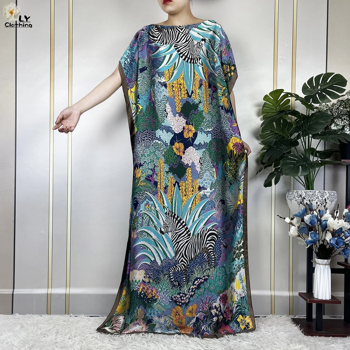 Muslim Abayas For Women 2023 New Fashion Printed Silk Soft Loose Femme Elegant Robe African Maxi Party Dresses With Belt Turban