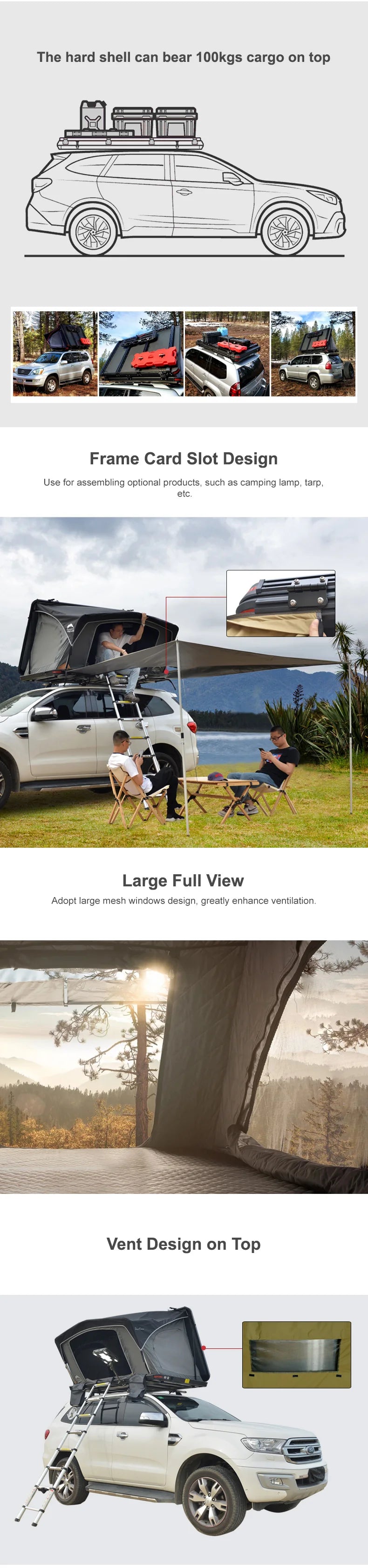 Wild Land Desert Cruiser Car Roof Top tent Hard Shell 4WD roof tent waterproof quick set up off road tent