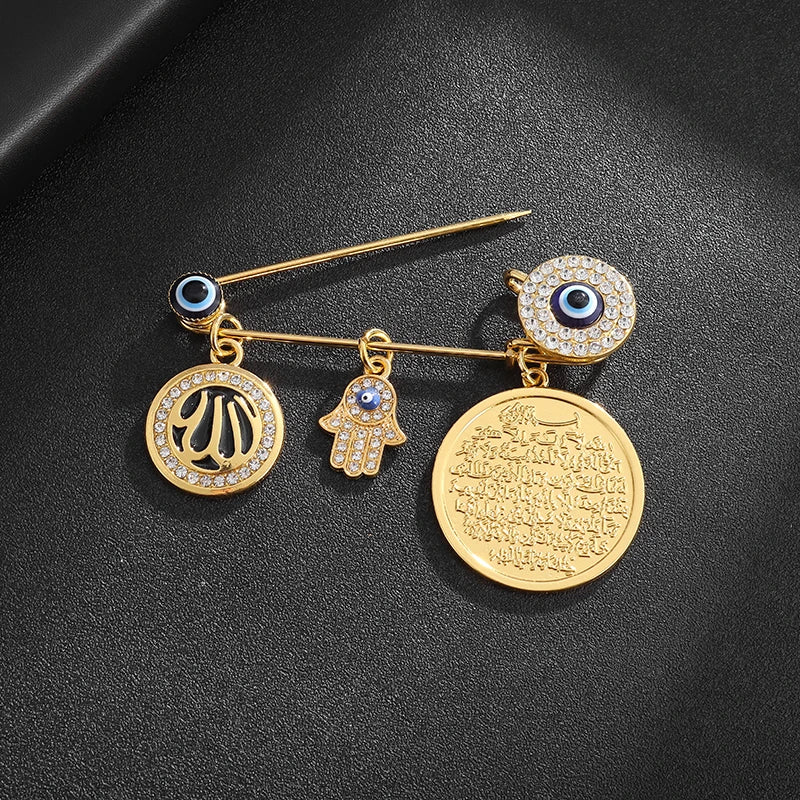 Exquisite Shiny Zircon Islamic Muslim Allah Brooch Arabian Religious Evil Eye Brooch Men Women Popular Clothing Matching Gifts