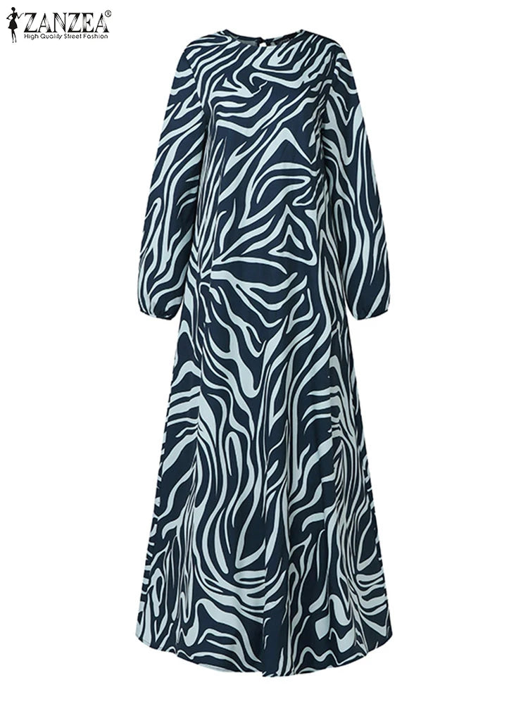 ZANZEA Women Vintage Floral Printed Muslim Dresses Fashion Long Sleeve Casual Maxi Dress Islamic Clothing Abaya Vestido Kaftan
