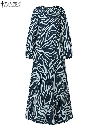 ZANZEA Women Vintage Floral Printed Muslim Dresses Fashion Long Sleeve Casual Maxi Dress Islamic Clothing Abaya Vestido Kaftan