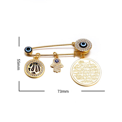 Exquisite Shiny Zircon Islamic Muslim Allah Brooch Arabian Religious Evil Eye Brooch Men Women Popular Clothing Matching Gifts
