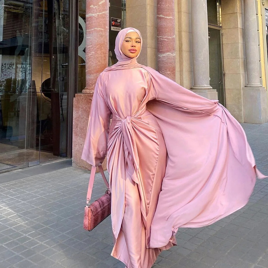 Latest fashionable modest 2 piece set Dubai Abaya design for Muslim Women Abaya Dress of Ethnic Clothing
