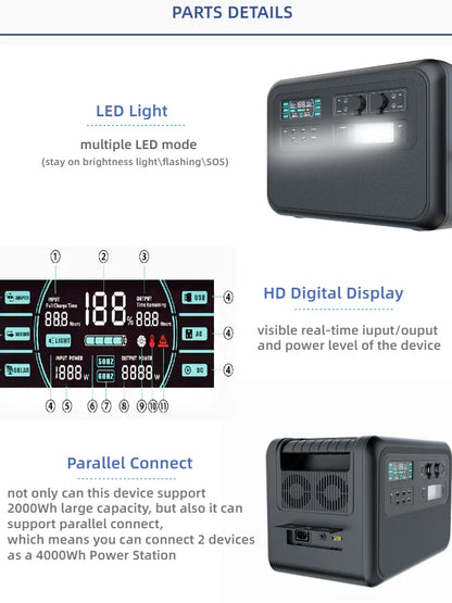 2400W 2000Wh Portable Power Station LiFePO4 battery UPS for power outages Pure Sine Wave 220 230V 50Hz Зарядна станція