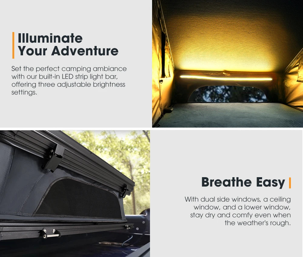 SAN HIMA Quick Set Up Waterproof Car Camping Hardshell Rooftop Tent 2 Person Hard Shell Roof Top Tent for 4WD 4x4 Off-road
