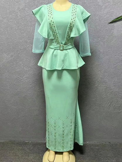 2 Piece Skirt Sets Abaya Muslim Dubai Turkey Islam Kaftans Long Hijab Dress Jalabiya Women Robe Musulman Caftan Marocain Longos