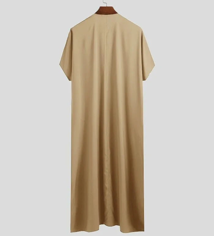 New 2025 Men Islamic Arabic Kaftan Vintage Solid Short Sleeve Loose Retro Robes Abaya Dubai Middle East Muslim Clothing S-5XL