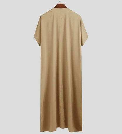 New 2025 Men Islamic Arabic Kaftan Vintage Solid Short Sleeve Loose Retro Robes Abaya Dubai Middle East Muslim Clothing S-5XL
