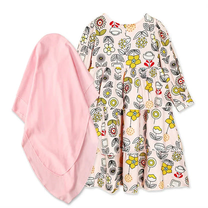 Floral Muslim Girls Prayer Dress Hijab Abaya Robe Arab Dubai Children Ramadan Set Kids Kaftan Headscarf Islamic Eid Gown Jilbab