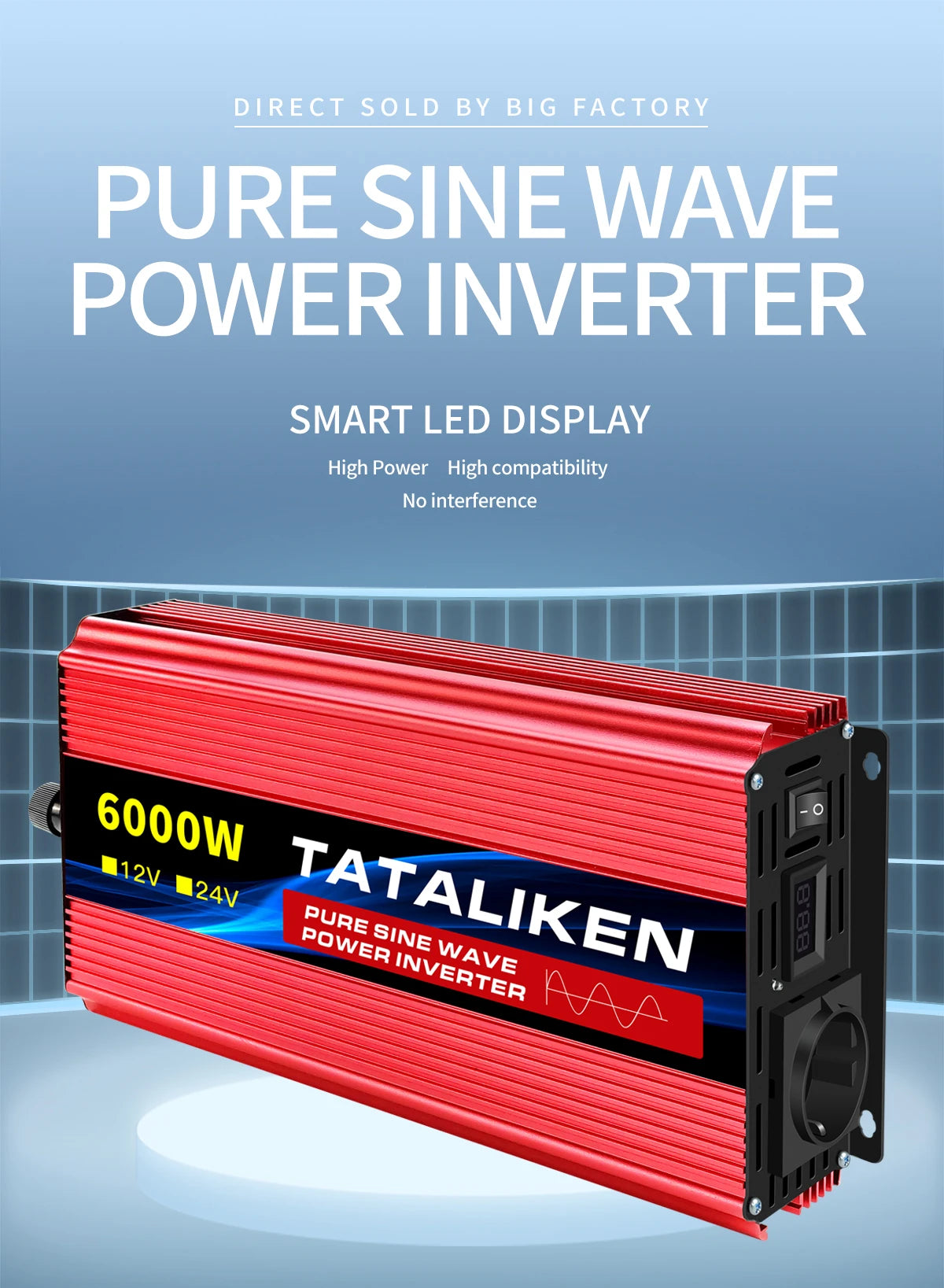 Pure Sine Wave Inverter 1600W/2200W/3000W/4000W DC 12V/24V to AC 220V 50hz Power Inverter Charger Converter Adapter EU Socket